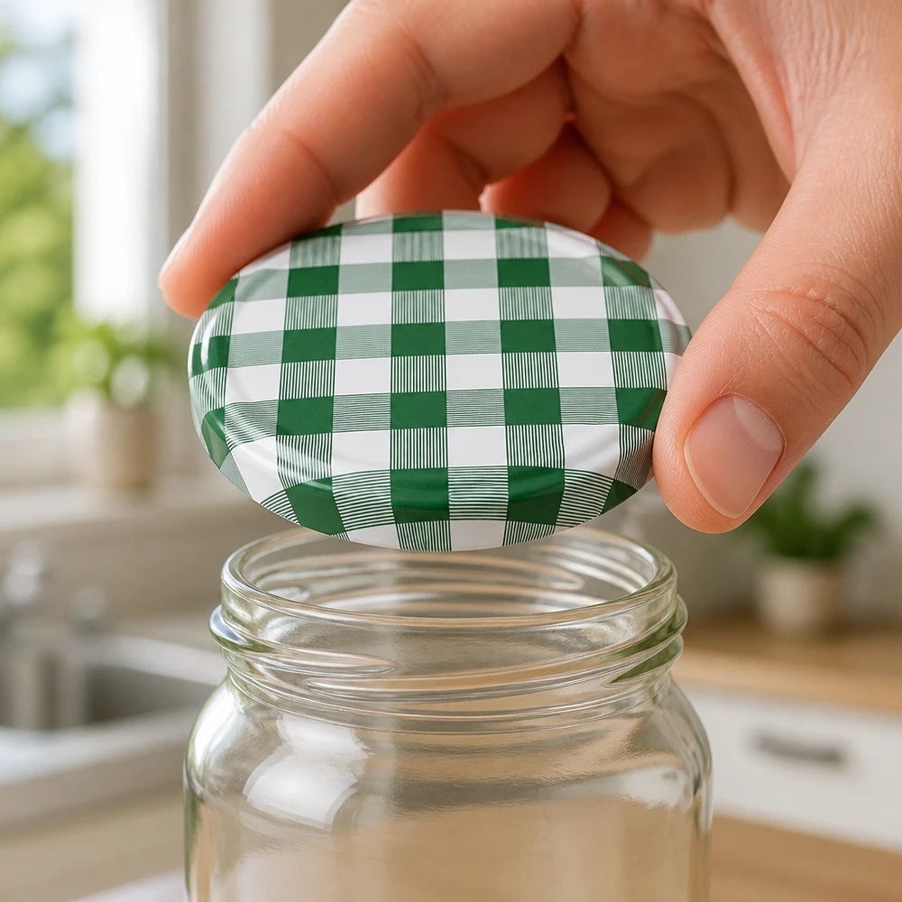 82mm BasicSeal bouchon carreau vert/blanc (TO82) UNiTWIST Bocal en verre avec couvercle décoratif à carreaux TO82 de 82 mm, vert et blanc, BasicSeal Cuisine