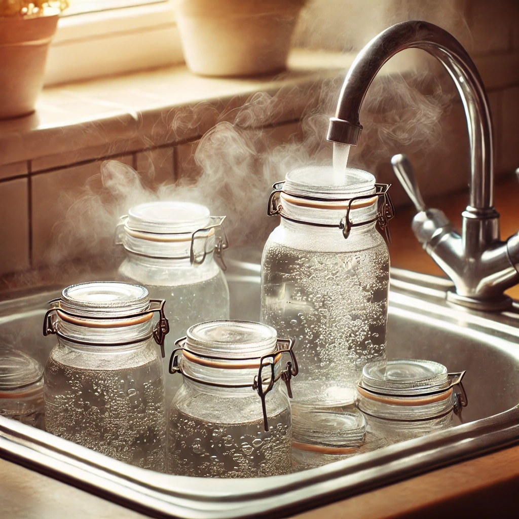 Steriliser glas med kogende vand