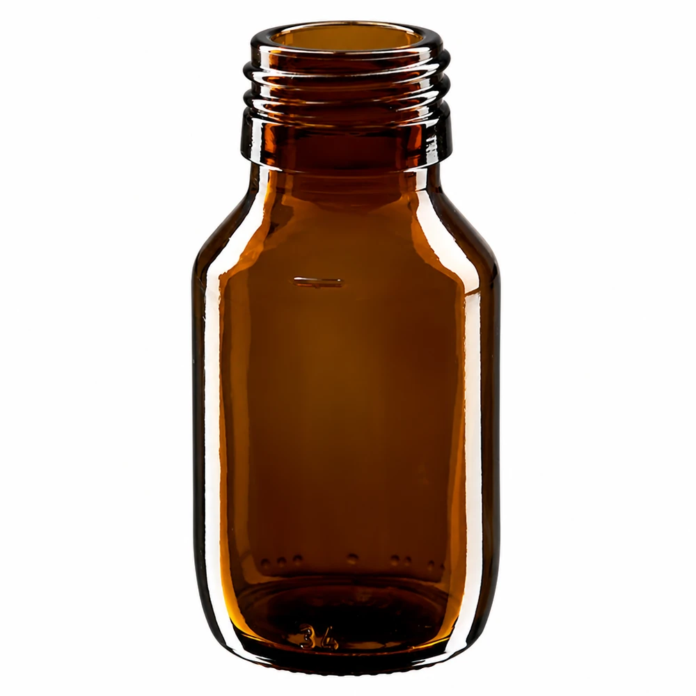 Flacon médical en verre brun de 50ml sans bouchon PP28 ApoGlas pour applications pharmaceutiques