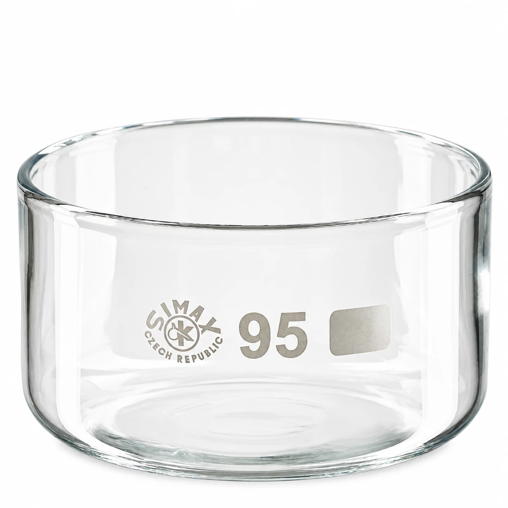 Coupelle de cristallisation 300 ml sans bec verseur Bol cylindrique plat en verre 300 ml Simax, République tchèque, bol de cristallisation de laboratoire, ø 95 mm, transparent