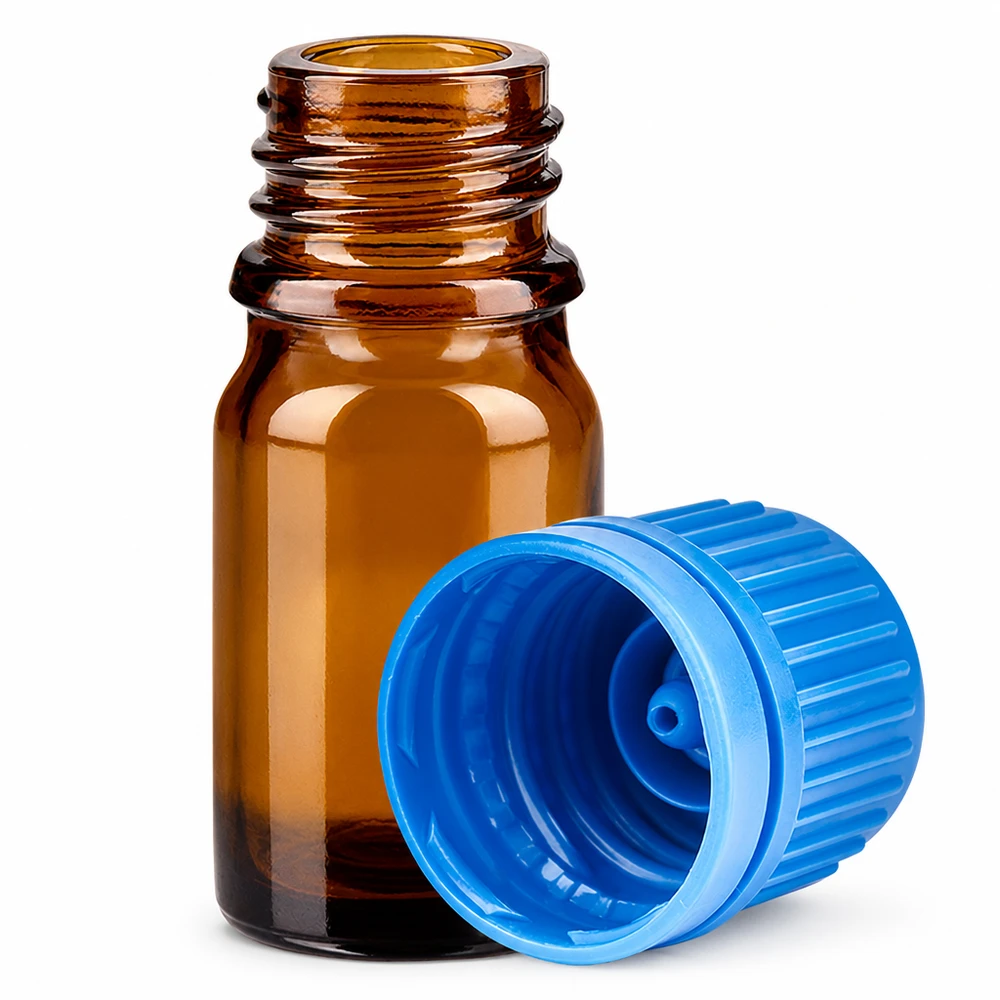 Flacon 5ml 11mm SV bleu OV BrownLine UT18/5 Flacon en verre brun de 5ml avec bouchon vissant bleu pour les applications de laboratoire et la conservation des échantillons