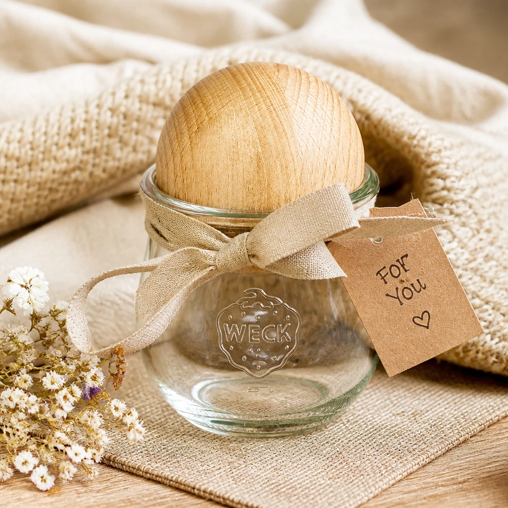 370ml bocal tulipe WECK RR80 avec boule en bois en hêtre
