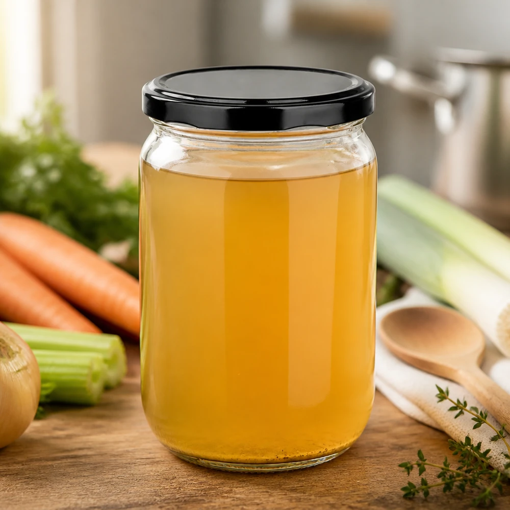 Bocal rond en verre BasicSeal de 555 ml avec couvercle à vis noir, idéal pour la mise en conserve de soupes et de bouillons