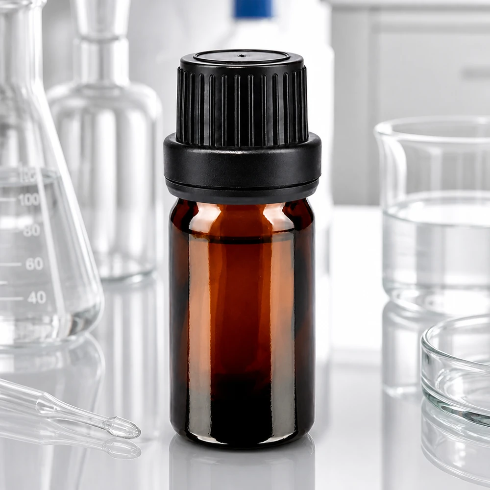 Flacon de pharmacie brun 5ml bouchon vissable noir étanche bouchon d'inviolabilité Flacon opacifiante de 5 ml en verre ambré avec bouchon SV OV noir pour la pharmacie