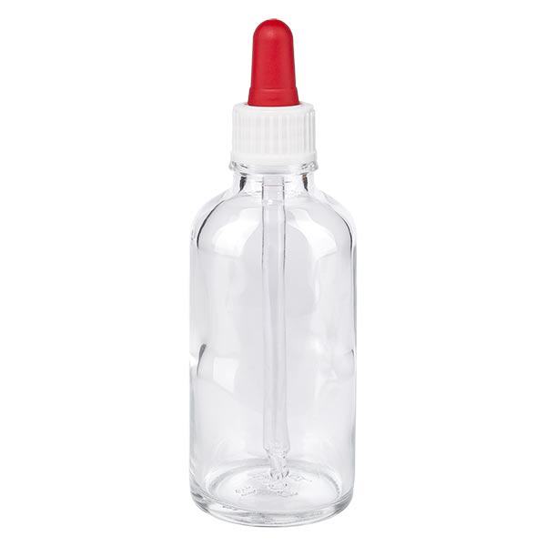 Flacon clair 50 ml + pipette rouge et blanche standard Flacon clair 50 ml + pipette rouge et blanche standard
