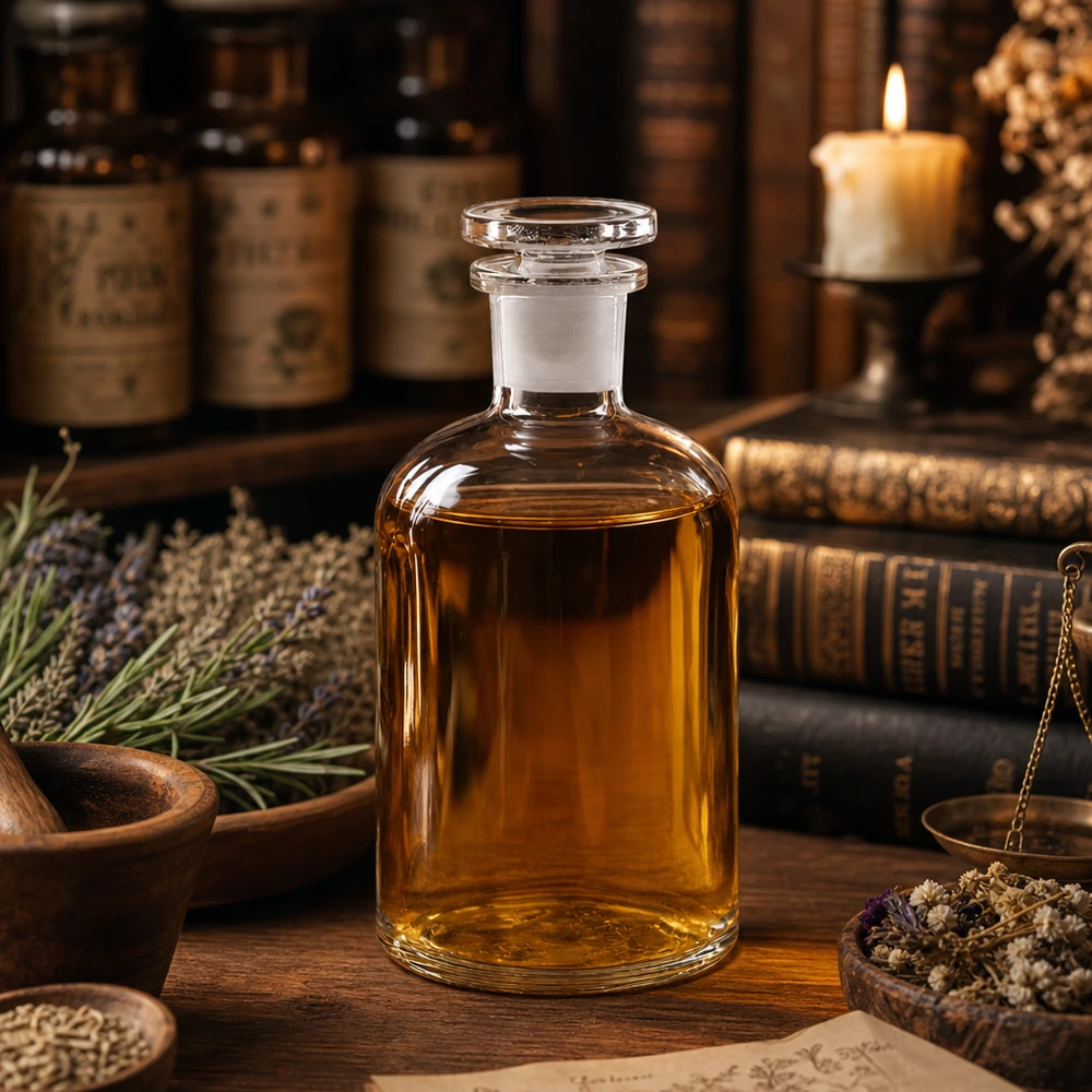 Flacon pharmaceutique 250 ml col étroit en verre clair + bouchon Bouteille en verre vintage de 250 ml avec bouchon en verre, pour essences et distillats d'herbes médicinales