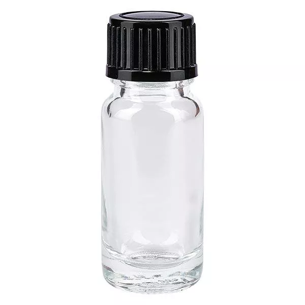 Flacon de pharmacie clair 10ml bouchon vissable noir std Flacon de pharmacie clair 10ml bouchon vissable noir std