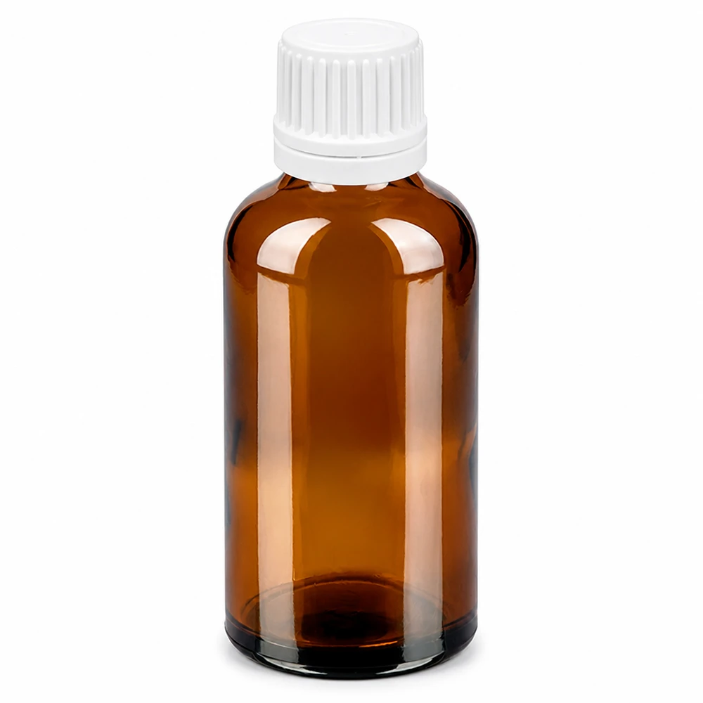 Flacon compte-goutte 50ml 0.7mm blanc OV BrownLine UT18/50 Petit flacon doseur brun de 50 ml avec bouchon à vis blanc pour un dosage précis