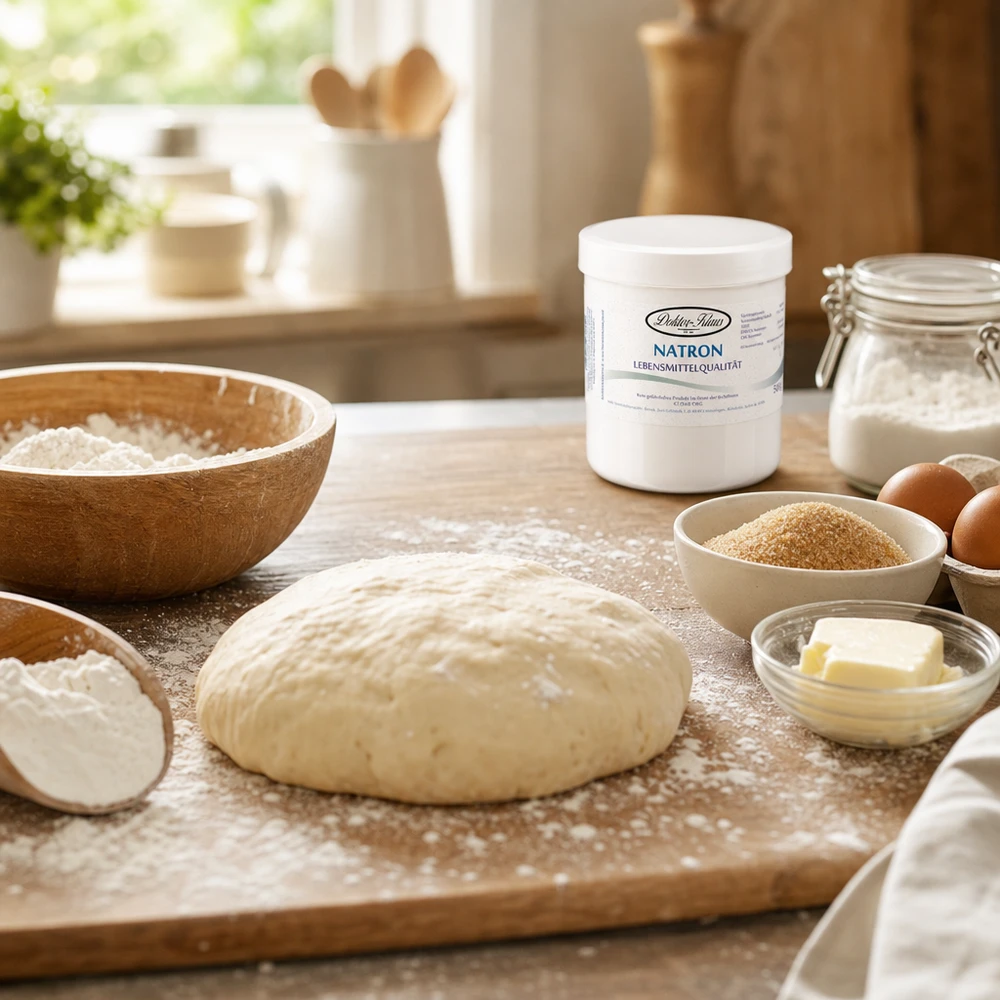 Bicarbonate de soude Doktor Klaus, en boîte blanche de 500 g, apte à l’utilisation alimentaire Bicarbonate de soude Docteur Klaus 500g pour la fabrication du pain et de la pâte poudre blanche dans une boîte pratique