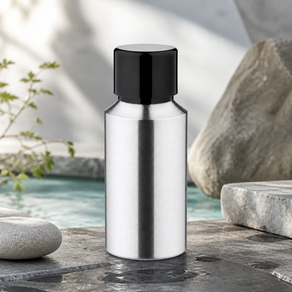 Bouteille en aluminium poncé 30 ml, avec bouchon à vis noir et joint conique Flacon en aluminium de 30 ml avec aluminium opaque pour protéger les ingrédients sensibles