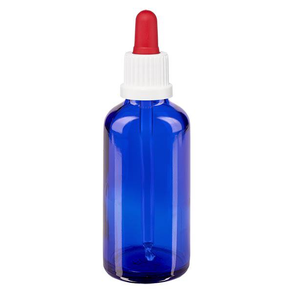 Flacon de pharmacie bleu 50ml Pipette blanc/rouge bouchon inviolabilité