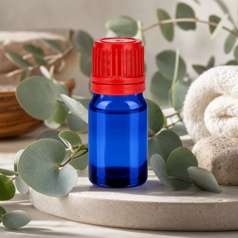 Flacon 5ml 11mm SV rouge OV BlueLine UT18/5 Flacon en verre bleu 5ml BlueLine UT18/5 avec protection UV et bouchon rouge anti-fuite