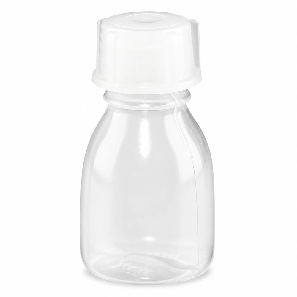 Flacon 10 ml à col étroit, avec bouchon Flacon de laboratoire compact à col étroit de 10 ml avec bouchon blanc, destiné au stockage d'échantillons