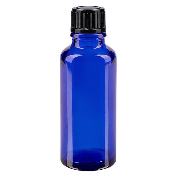 Flacon de pharmacie bleu 30ml bouchon vissable noir std Flacon de pharmacie bleu 30ml bouchon vissable noir std