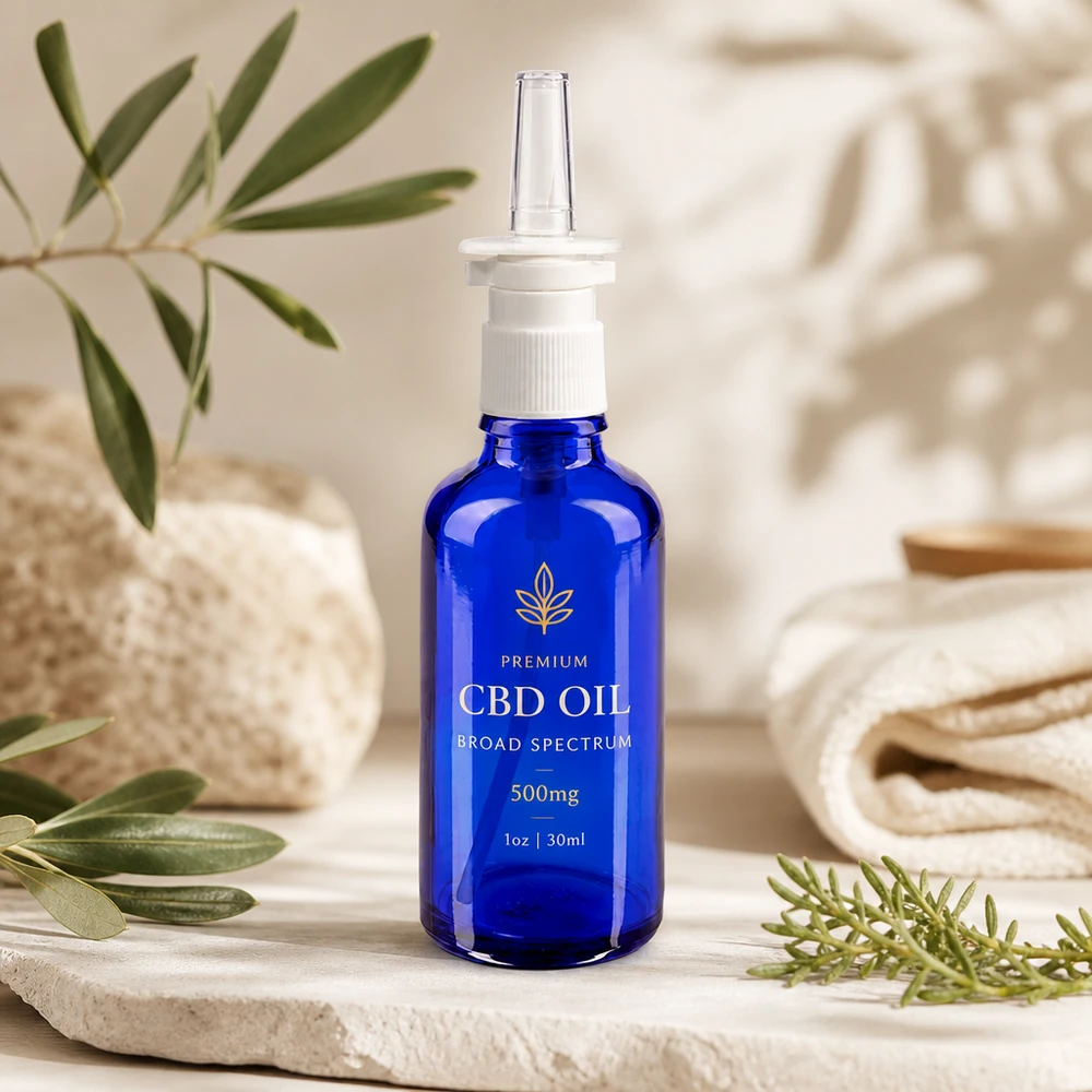 Flacon de pharmacie bleu 50ml vaporisateur nasal blanc Std Flacon de spray nasal en verre de pharmacie bleu de 50 ml, qui protège de manière optimale les principes actifs sensibles à la lumière