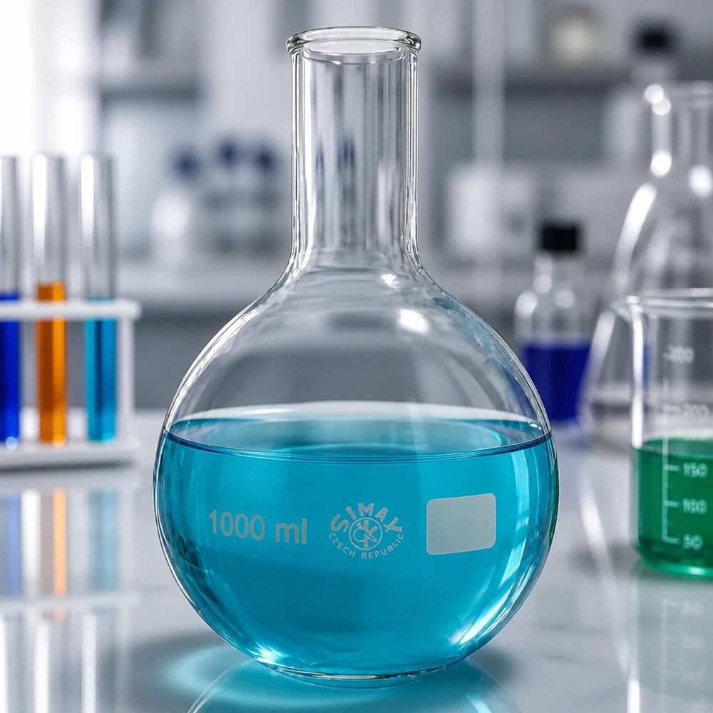 Ballon à fond plat 1000 ml à col étroit, en verre borosilicate avec bord renforcé Ballon de précision 1000ml avec graduation pour une détermination exacte du volume