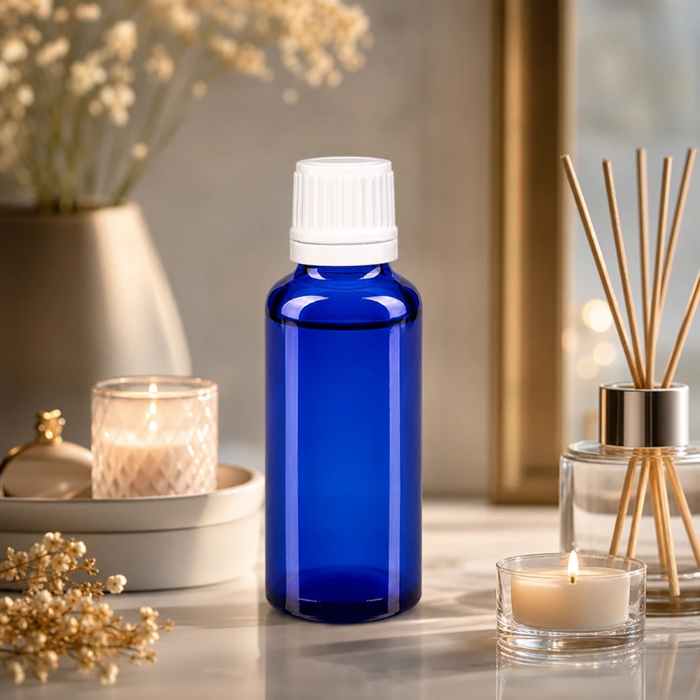 Flacon compte-gouttes en verre pharmaceutique de 30 ml, bleu cobalt, avec insert de 0,7 mm, pour l'aromathérapie et le bien-être