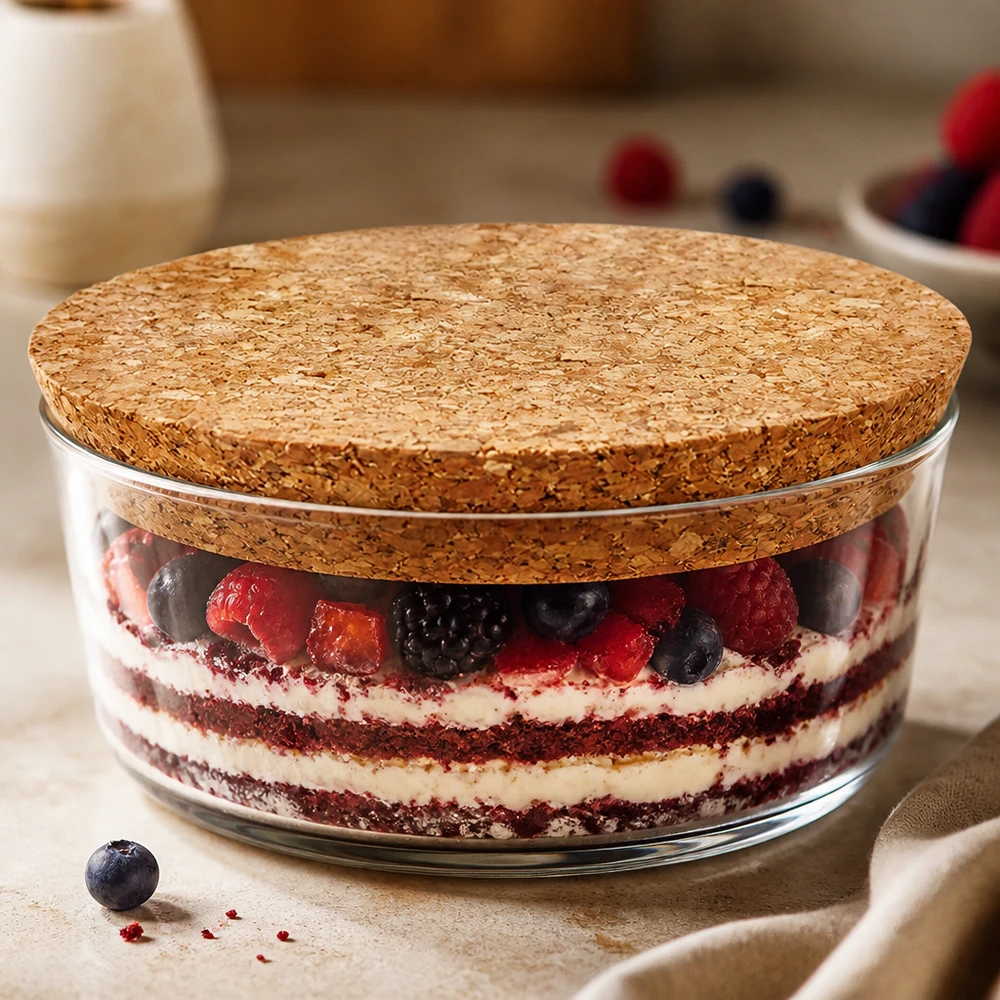 WECK RR100 Bouchon en liège comme couvercle pour pot à dessert avec baies Tiramisu bouchon pratique 94mm d'ouverture