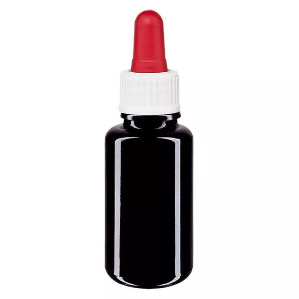 Flacon de pharmacie viol. 20ml pipette blanc/rouge St