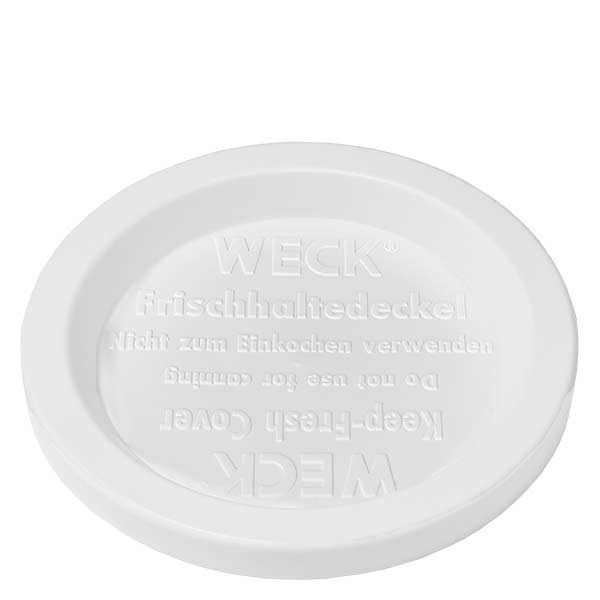 165ml bocal conique avec couvercle fraîcheur WECK RR80 WECK Couvercle fraîcheur RR80 blanc pour verre cylindrique de 1040ml Détail du dessous avec marquage du produit et logo