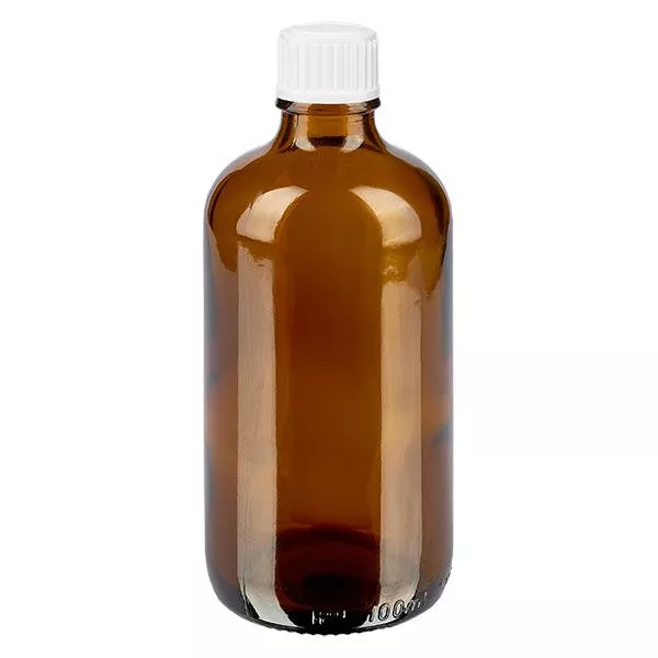Bouteille de pharmacie brune 100ml bouchon vissable blanc Globuli std Bouteille de pharmacie brune 100ml bouchon vissable blanc Globuli std