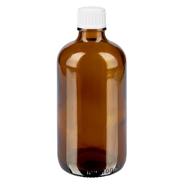 Bouteille de pharmacie brune 100ml bouchon vissable blanc Globuli std Bouteille de pharmacie brune 100ml bouchon vissable blanc Globuli std