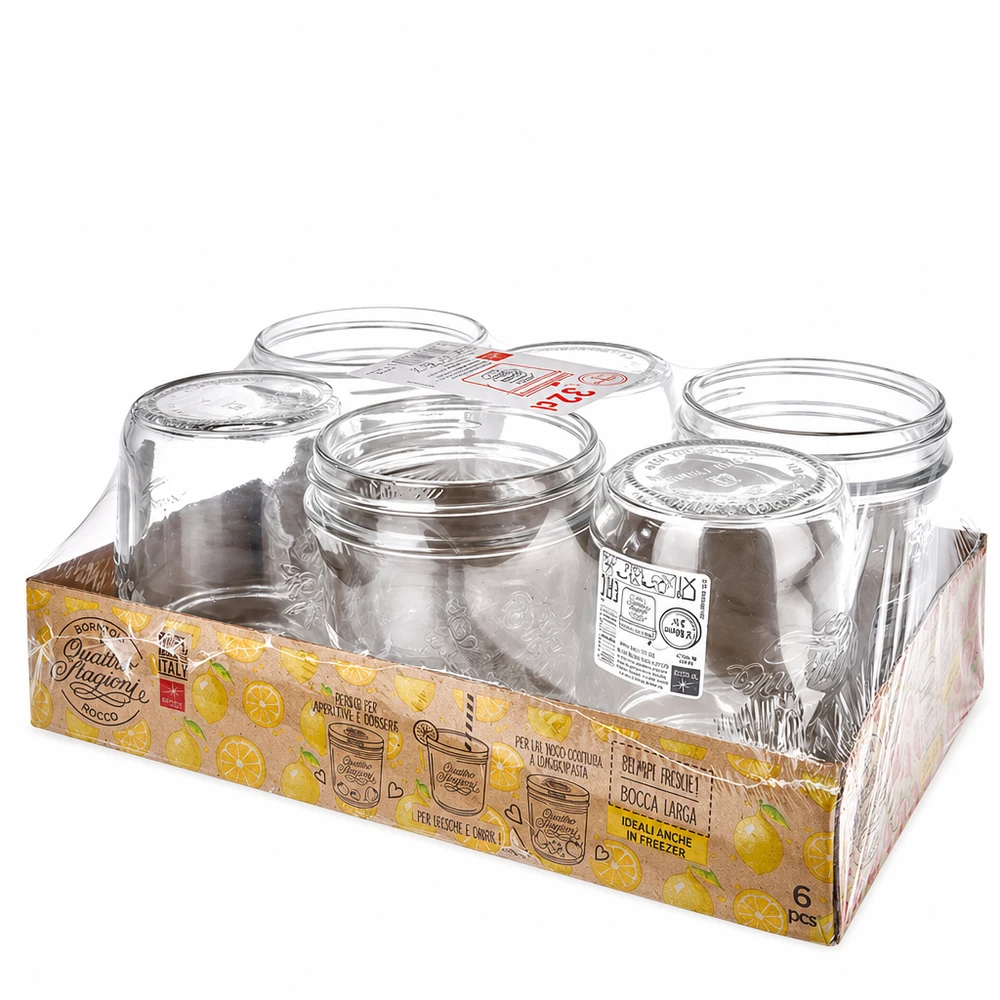 Set de 6 verres à pied de 320ml Quattro Stagioni en vente avec couvercles Bormioli Rocco Set de bocaux