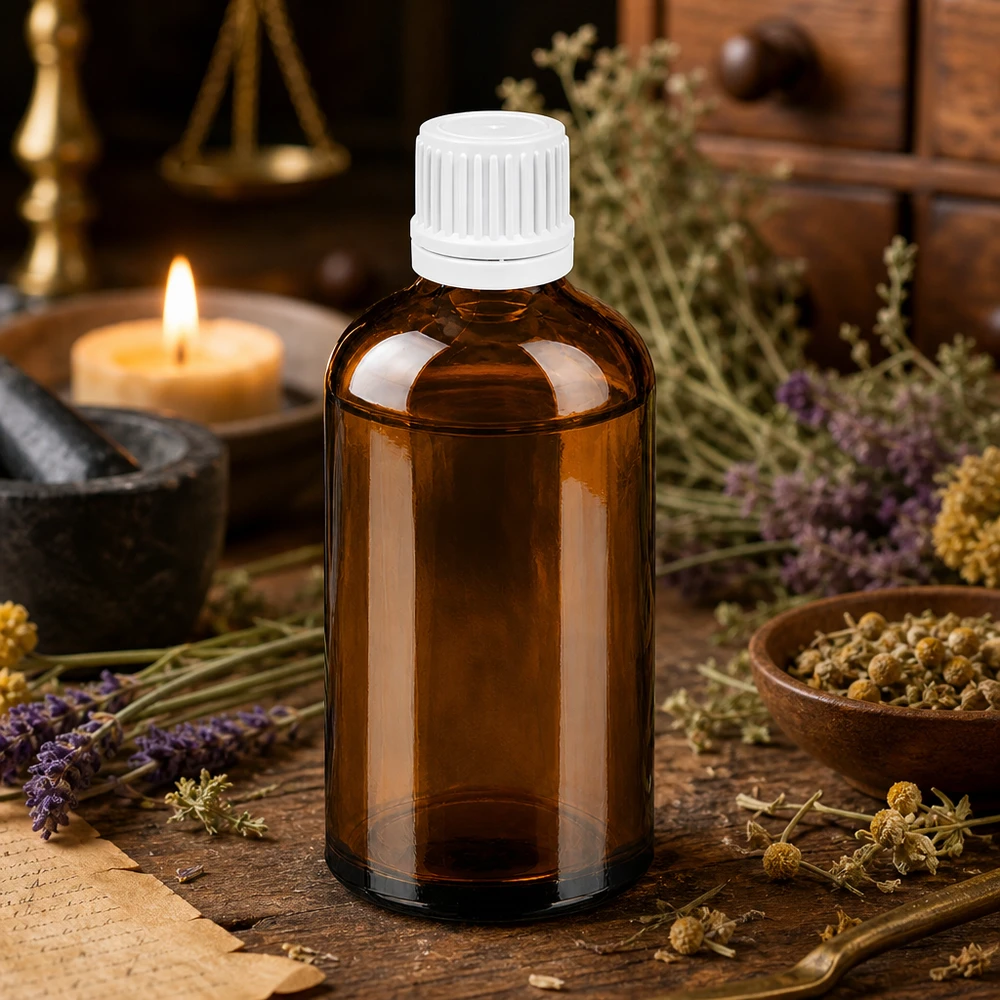Flacon 100ml 11mm SV blanc OV BrownLine UT18/100 Bouteille de médecine traditionnelle brune 100ml au design classique pour la médecine naturelle