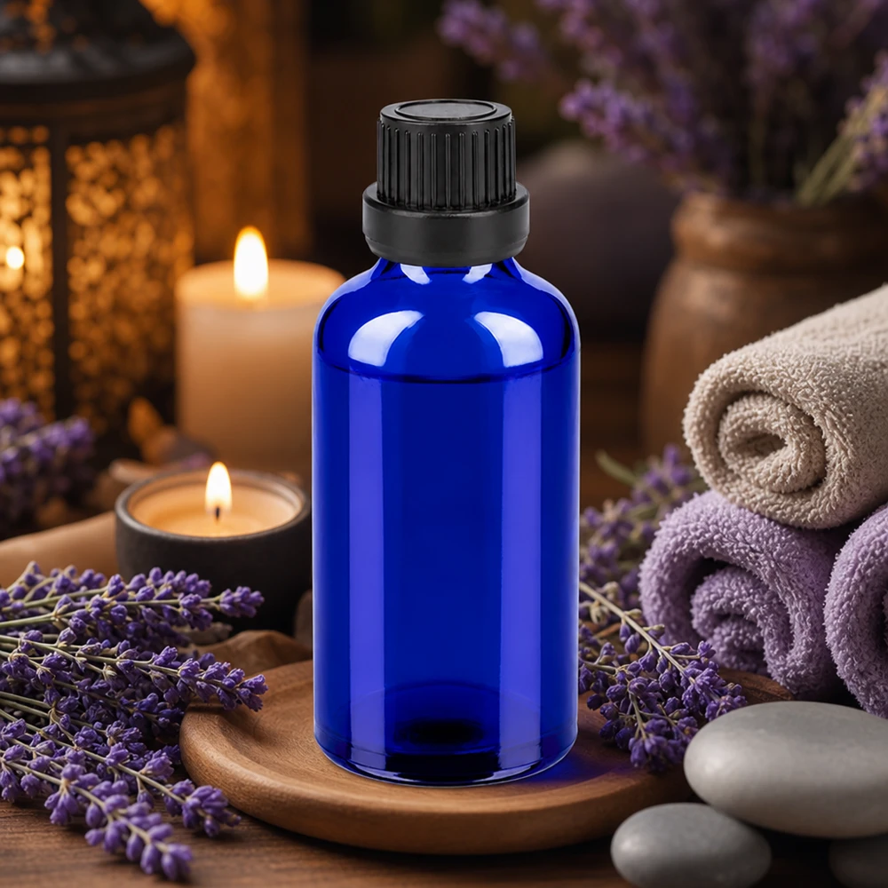 Flacon 50ml 11mm SV noir OV BlueLine UT18/50 Bouteille en verre bleu Premium 50ml idéale pour le bricolage cosmétique et les remèdes naturels