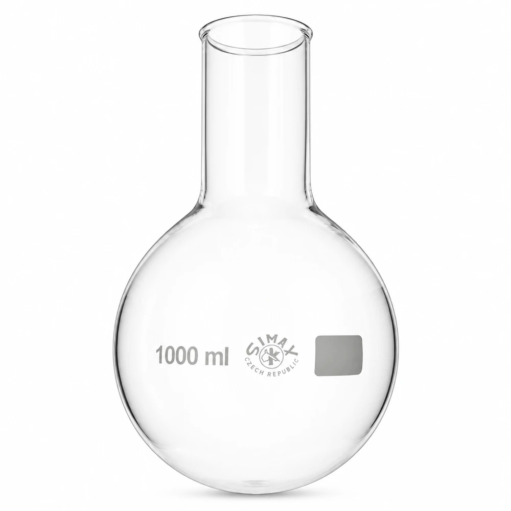 Ballon à fond plat 1000ml col large borosilicate avec bord arrondi Fiole de laboratoire 1000ml forme ronde en verre de haute qualité de SIMAX Czech Republic