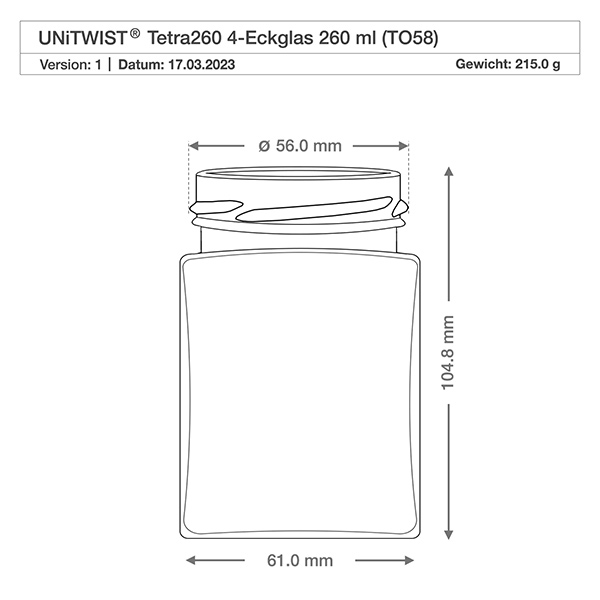 260ml Tetraglas sans couvercle (TO58) UNiTWIST