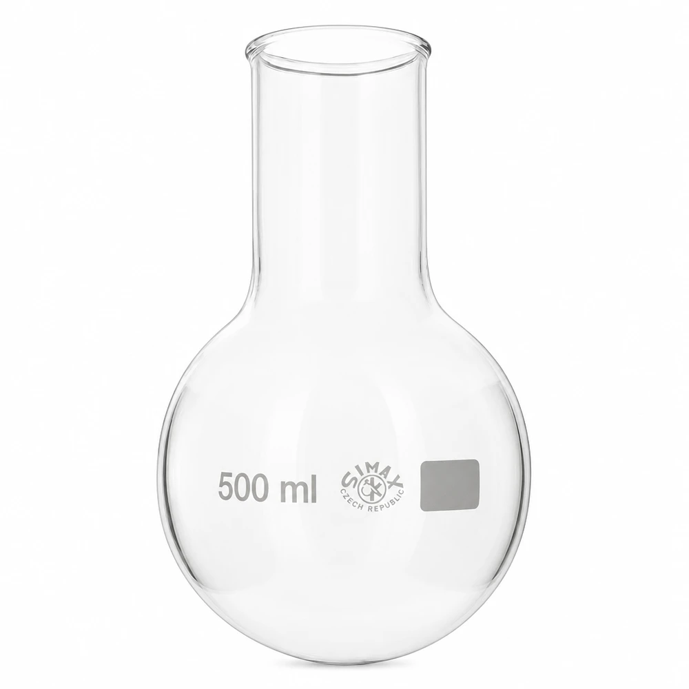 Ballon à fond plat 500ml col large borosilicate avec bord arrondi Ballon rond en verre transparent 500ml à col large avec forme sphérique ergonomique