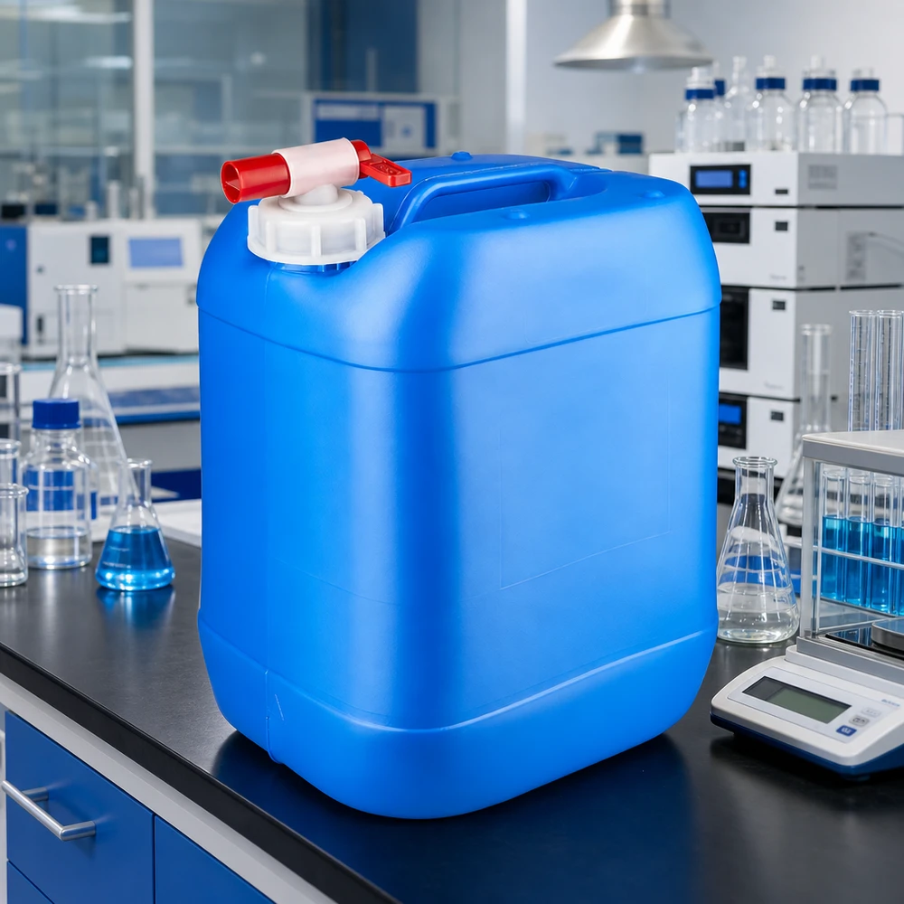 Bidon en PEHD de 20 L, bleu, avec robinet, pour le stockage de liquides résistants aux produits chimiques en laboratoire
