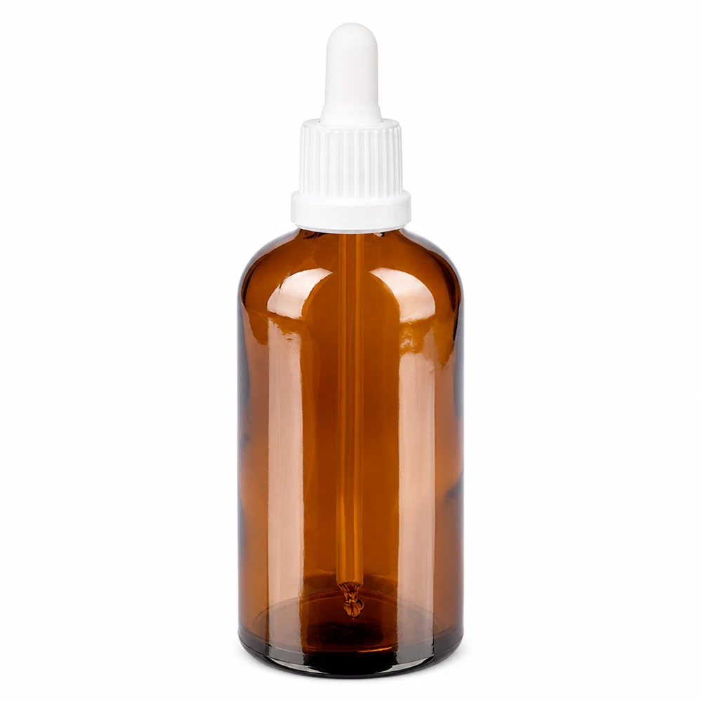Flacon à pipette 100ml blanc OV BrownLine UT18/100 Flacon compte-gouttes de 100 ml en verre brun anti-UV pour les huiles essentielles et les teintures