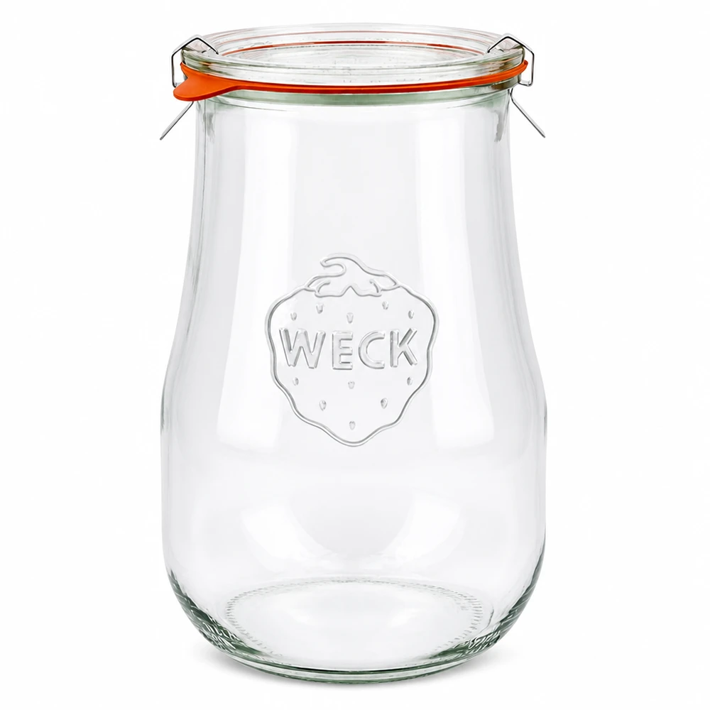 WECK Pot tulipe 1750ml RR100 avec couvercle en verre Anneau en caoutchouc et pinces Pot à conserves pour la conservation des aliments