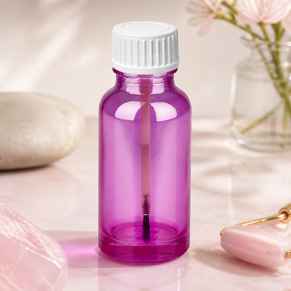Bouteille pinceau 20ml blanc standard PurpleLine UT18/20 Bouteille cosmétique professionnelle de 20 ml avec pinceau pour le nail art et le vernis précis