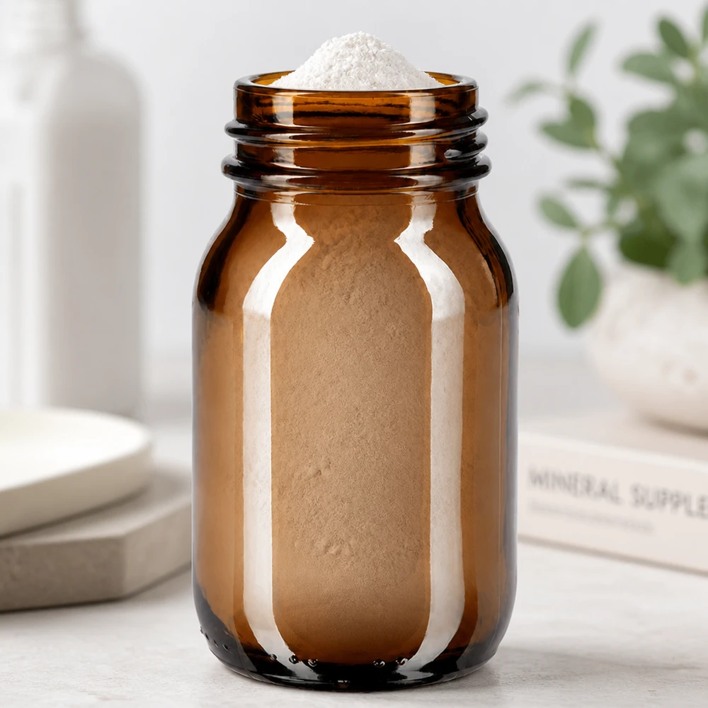 Petit flacon en verre brun de 100 ml avec bouchon à large ouverture pour poudres et granulés