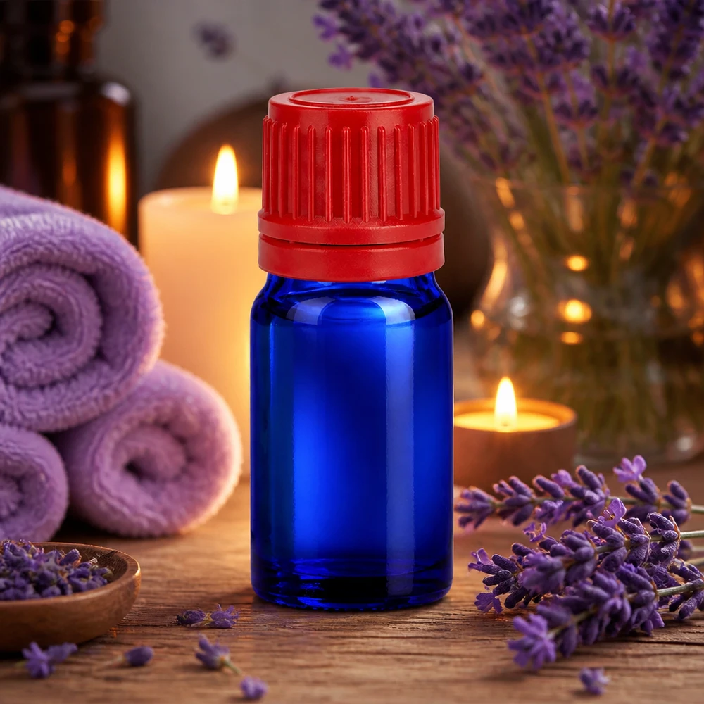 Flacon 5ml 11mm SV rouge OV BlueLine UT18/5 Mini-flacon bleu 5ml idéal pour les huiles parfumées avec bouchon rouge BlueLine UT18/5