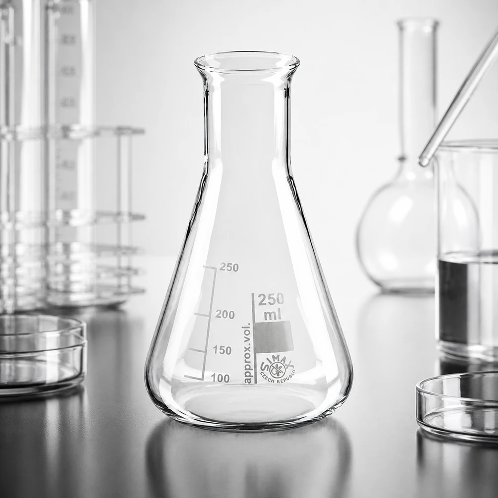 Erlenmeyer 250ml col large, verre borosilicate Erlenmeyer résistant à la chaleur 250ml col étroit avec forme conique pour des expériences en toute sécurité