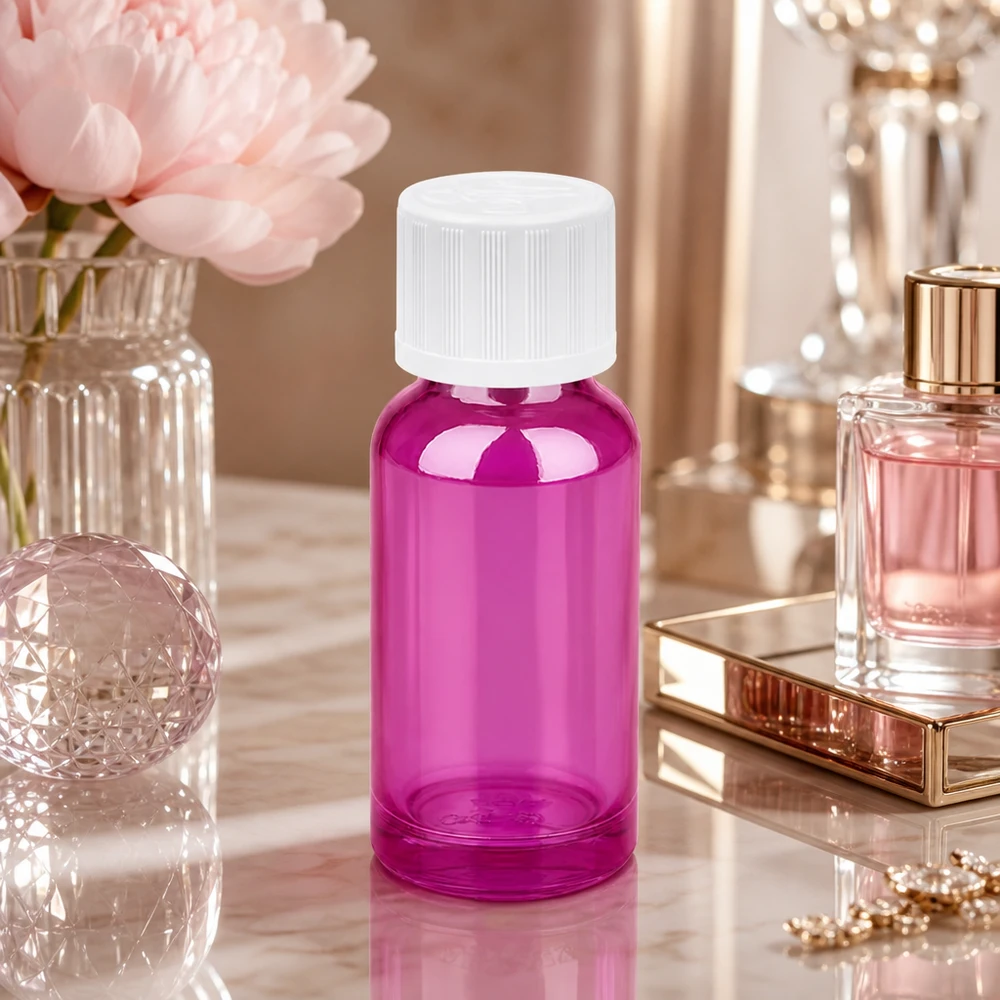 Flacon compte-gouttes 20ml 1.2mm blanc standard sécurité enfant PurpleLine.UT18/20 Flacon compte-gouttes UT18/20 de 20 ml à filetage violet élégant pour les applications d'aromathérapie