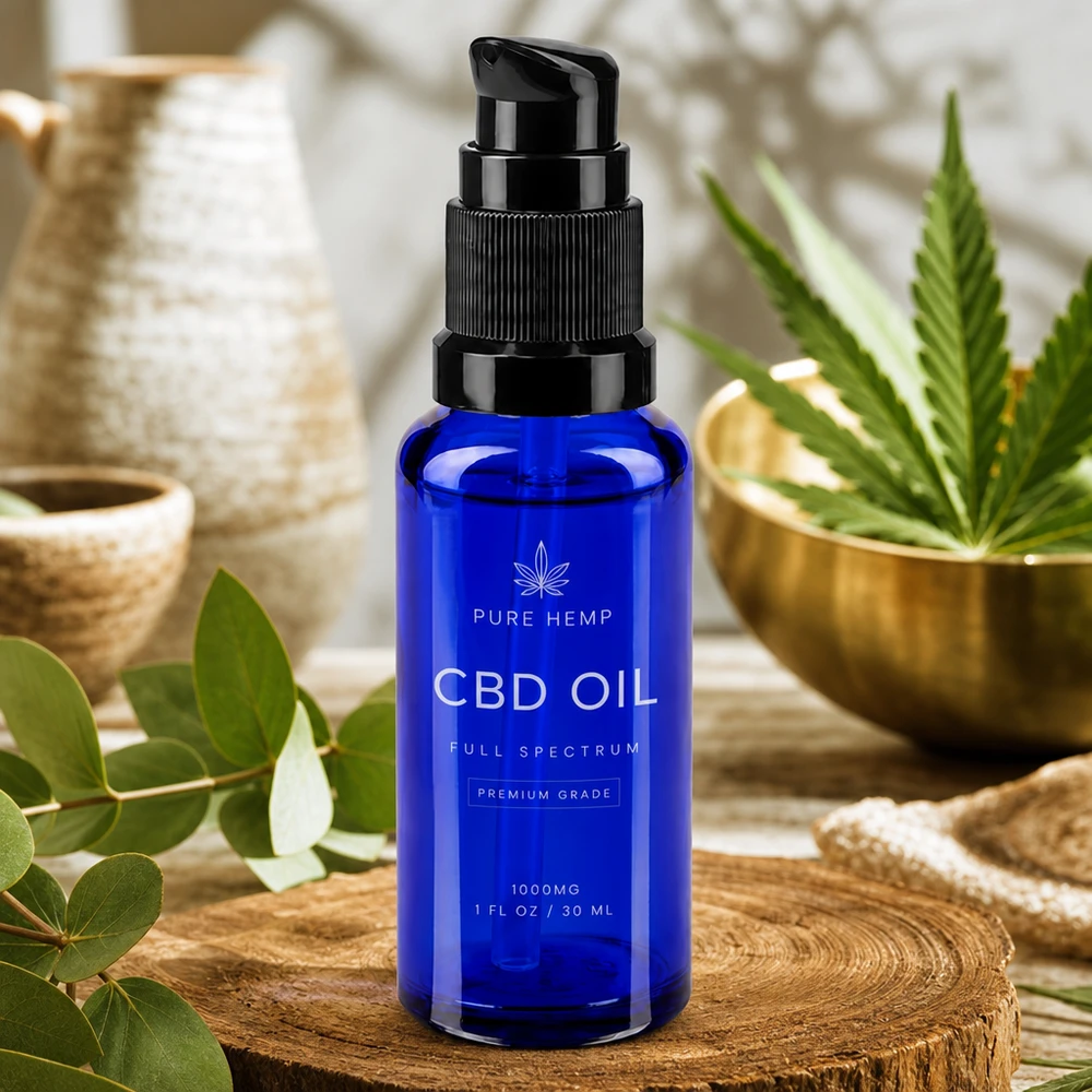 Flacon pompe en verre de pharmacie de 30 ml, bleu cobalt, avec bouchon doseur noir, pour huile de CBD