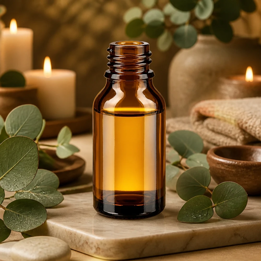 Flacon compte-gouttes pour pharmacie 30 ml DIN18 - verre brun Bouteille de verre brun 30ml pharmacie forme haute avec de l'huile jaune aromathérapie ambiance bougies décoration eucalyptus