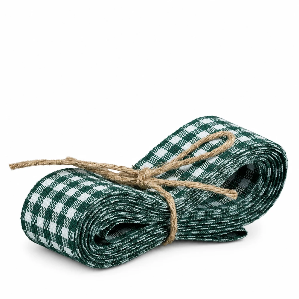 Ruban en tissu vert/blanc 25 mm de largeur - 3 m de longueur - pour décorer l... Ruban de tissu à carreaux vert et blanc 300cm lié avec du ruban de jute comme ruban décoratif sur fond blanc
