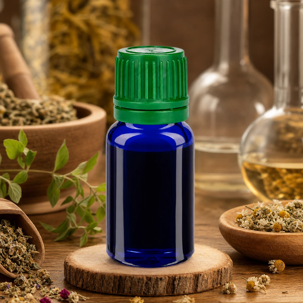 Flacon 10ml 11mm SV vert OV BlueLine UT18/10 Bouteille en verre bleu de 10 ml avec matériau écologique et bouchon vert refermable