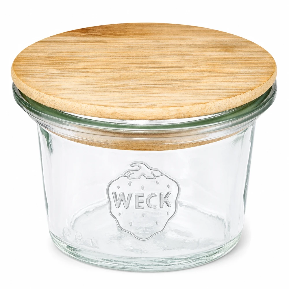 WECK Pot renversé 35ml RR40 avec couvercle en bois de bambou Mini bocal transparent avec logo WECK