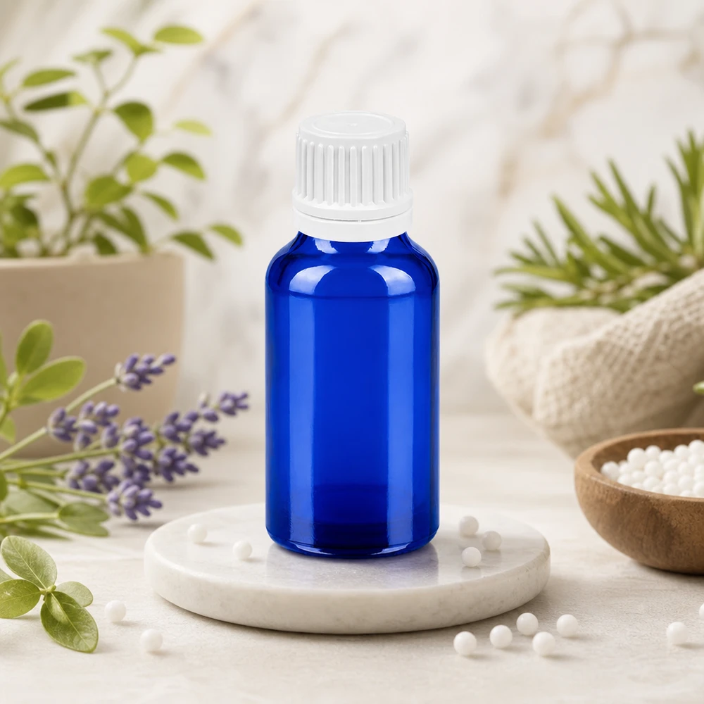 Flacon 20ml 11mm SV blanc OV BlueLine UT18/20 Flacon de pharmacie premium de 20ml en verre bleu anti-UV avec bouchon SV sécurisé