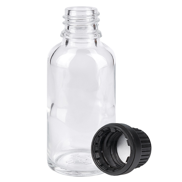 Flacon compte-gouttes 20ml 2mm noir OV ClearL. UT18/20