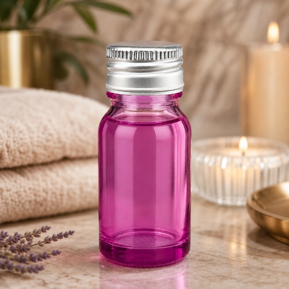 Flacon en verre violet de haute qualité de 10ml avec une ouverture de 11mm et un bouchon argenté pour les cosmétiques naturels
