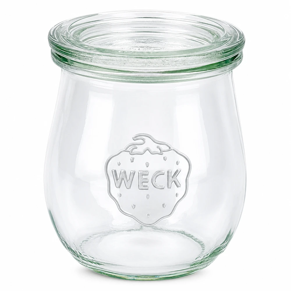 WECK Pot tulipe 220ml avec couvercle en verre RR60 Pot de conservation transparent vide sur fond blanc