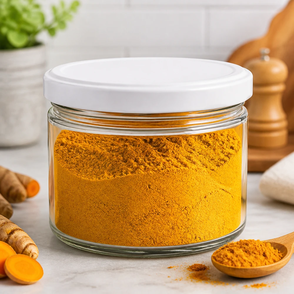 540ml pot rond UNiTWIST avec couvercle blanc rempli de poudre de curcuma - pot à épices polyvalent pour la cuisine